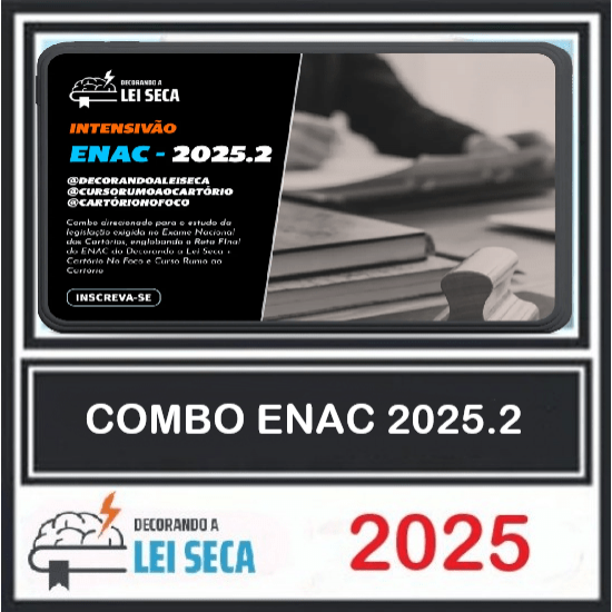 combo enac - decorando a lei seca + cartório no foco + curso rumo ao cartório Decorando a Lei Seca 2025.2